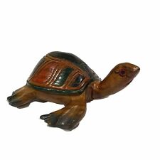 Hand Carved Wood Sea Turtle Sculpture Painted Beach House Ocean Decor Appx 7” picture