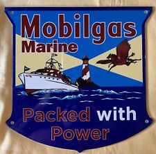 VINTAGE STYLE MOBILGAS MARINE PORCELAIN PEGASUS SHIELD SIGN 12.5 X 11 IN picture
