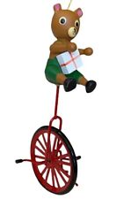 Kurt Adler Teddy Bear Unicycle Christmas Ornament Red 80s Childrens Metal picture