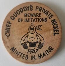 VINTAGE 1967 QUODDY'S MOCCASINS CHIEF'S PRIVATE WOODEN NICKEL MINTED IN MAINE picture
