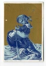 BOY in Large SHOE as Boat Rowing Sea VICTORIAN Boot Trade Card 1880's picture