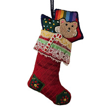 Vintage Hallmark Rainbow Stocking Ornament 1983 Teddy Bear Candy Cane Fabric 5