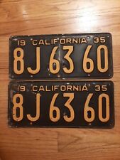 Pair of California 1935 YOM **DMV CLEAR* Black License Plates '8J 63 60 Hot Rod picture