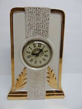 Lanshire Art Deco Porcelain LeMieux Mantle Clock Starburst Dial 22K Gold Trim picture