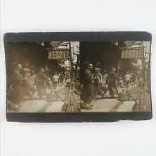 Hong Kong Barbershop Street Stereoview c1890 Chinese Birdcage China Sign D767 picture