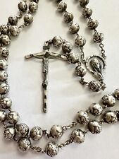 Gorgeous Vintage Italian Silver Tone Rosette Beaded Rosary 32” + 6.5” picture