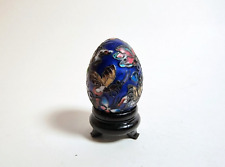 Vintage Cloisonne Blue Butterfly Egg 1.5 Inch w/ Stand Inch picture