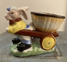 Vintage Easter Bunny Pulling Cart Ceramic Candy Container Japan picture