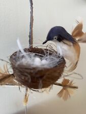 Handmade Primitive Miniature  Hummingbird With Nest and Eggs Natural Feathers picture