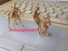 2 Pcs Yellow Solid Bronze Copper Statue Hand Carved Nude Love Man Woman Amulet picture