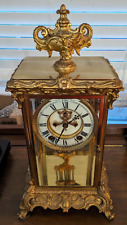 Antique Ansonia Crystal Regulator Mantle Clock Brass & Glass picture