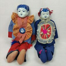 Pair of Vintage Traditional Chinese Lady Cloth Body Porcelain Head Dolls 24