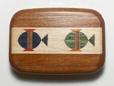 Heartwood Creations Wood Fish Inlay Secret Stash Trinket Box Sliding Top picture