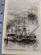 Postcard The USS Constitution & the Bunker Hill Monument at Charlestown MA picture