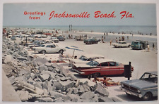 Vintage Jacksonville Beach Florida Chrome Postcard Greetings Antique Cars picture