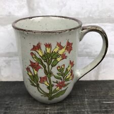 Vtg Speckled Pottery Mug 10oz Double sided floral print Brown trim picture