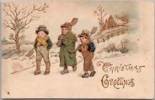 1910s CHRISTMAS GREETINGS Embossed Postcard Kids / Snow Shovels TUCK'S #8299 picture