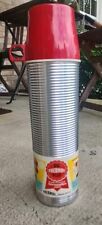 Vintage Thermos 2484H Red Top Aluminum Ribbed Vacuum Bottle Quart 32oz - New picture