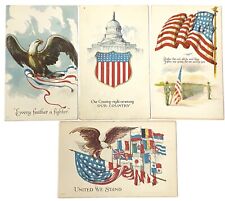 4 WWI World War 1 Vtg Patriotic Postcards Eagle US Capitol Allies Flags Soldiers picture