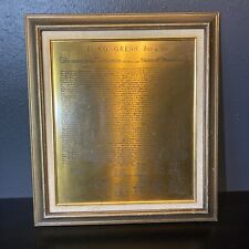Vintage Declaration of Independence Engraved Brass Plaque Framed 17x19in Display picture