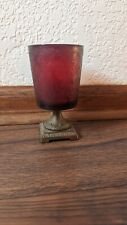 Antique / Vintage Brass Pedestal Amber Glass Ruby Color Dish picture
