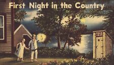 Linen Comic Postcard - Man Woman Outhouse First Night in the Country picture