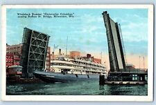 Milwaukee Wisconsin Postcard Whaleback Steamer Christopher Columbus Bridge 1926 picture