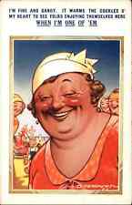 Woman Comic Fat Lady on Beach c1940s Postcard picture