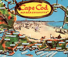 Vintage Chrome Postcard Greetings Map Cape Cod Beach Shore Massachusetts MA picture