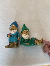 Vintage Pair of Smiling Elf / Gnome Figures Hand Made in Japan Blue Green  picture