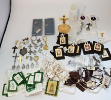 Catholic Lot 70 Pcs Scapulars Brown Green Holy Medals Pins Holy Water Crucifix picture