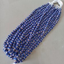 Authentic Vintage Handmade African Blue On White Chevron Trade Glass Beads IV picture