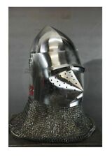SCA HNB 14 Gauge Steel custom Medieval Pig Face Bascinet Helmet w Aventail YT picture