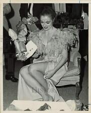 1965 Press Photo Actress Shirley Jones opening gifts at a party. - hpp36747 picture