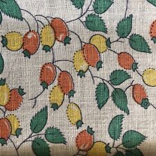 Vintage Feed Sack Fruit Green Orange Yellow Opened 41” x  16 1/2” Hemmed picture