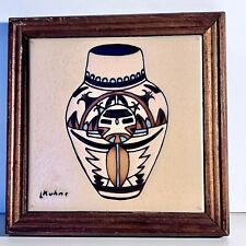 Vtg Signed 1984 Hand Painted Native American Southwest Art Tile Pottery L Kuhne picture