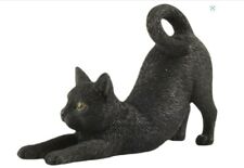 3.75 inch Black Cat Stretching Hand Painted Figurine Cat Lover Gifts picture