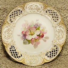KPM Hand Painted Cabinet Plate with Intricate Pierced Rim with Flowers & Gilded picture