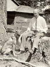 CF) Photograph Handsome Older Old Man Posing Tree Sump German Shepherd Dog 1950s picture