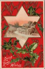c1910s CHRISTMAS Postcard Church Scene / 6-Pointed Star 