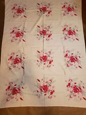 Vintage Handmade MCM Tablecloth  Blue Floral Pattern  50x50 picture