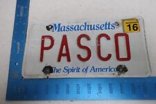 Massachusetts License Plate Tag Vanity 2016 16 MA Last Name Surname PASCO picture