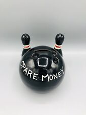 Vintage Mid-Century Bowling “SPARE MONEY” Ceramic Coin Bank with Stopper picture