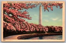 Washington DC Japanese Cherry Blossoms Monument Potomac River VTG Linen Postcard picture
