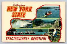 Greetings New York State Map Shape Features Rip Van Winkle Plastichrome Postcard picture