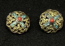 Tibeten Vinatge Old Antique Style 2 Spacer Beads Real Brass Turquoise Coral picture