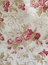 Antique 19th Century Brown Red Floral Roses Baskets Cotton Fabric ~ Doll Quilt picture
