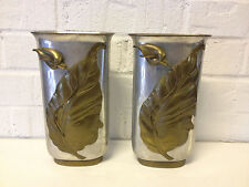 Pair of Mixed Metal Vases Brass Floral/Leaf Decoration/ Pewter Lined? 3lbs each picture