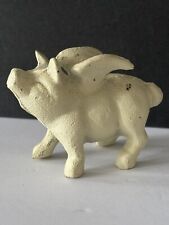 Vtg Cast Iron Flying Pig White Solid Metal Paper Weight 4