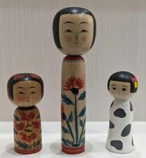 Kokeshi Japanese Wooden Doll Vintage Antique Set Lot of 3 KY320 picture